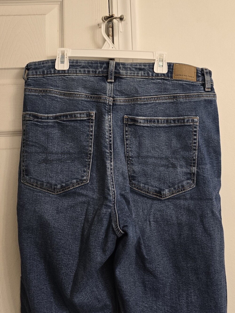 American Eagle AEO Dark Wash Distressed Hem Mom Jeans 12L - Picture 8 of 11